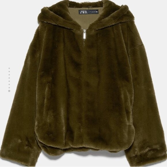 Zara Faux Fur Hood Zip Jacket - Picture 1 of 2
